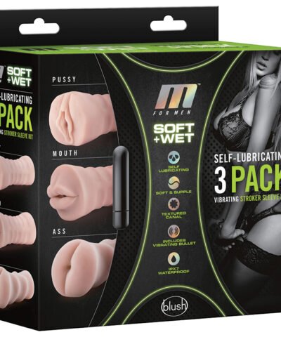 M for Men Soft & Wet 3-Pack – Realistic Vibrating Stroker Set